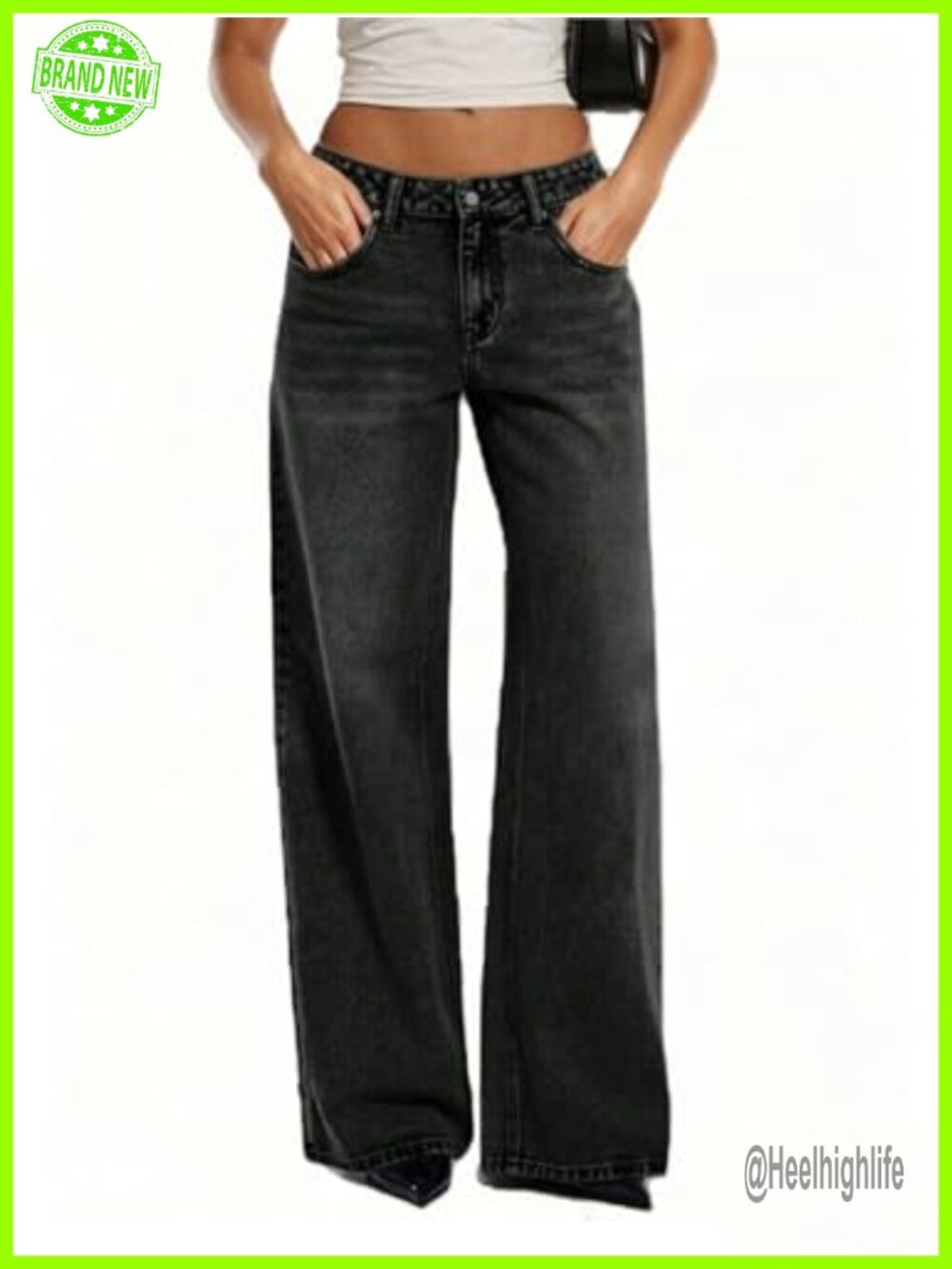 Womens Low Rise Wide Leg Jeans Y2K Straight Baggy Denim Pants Loose Trouser